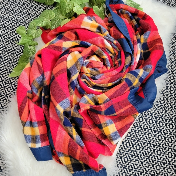 jcpenney Bedding Vintage Jc Penney Plaid Acrylic Satin Trim Blanket